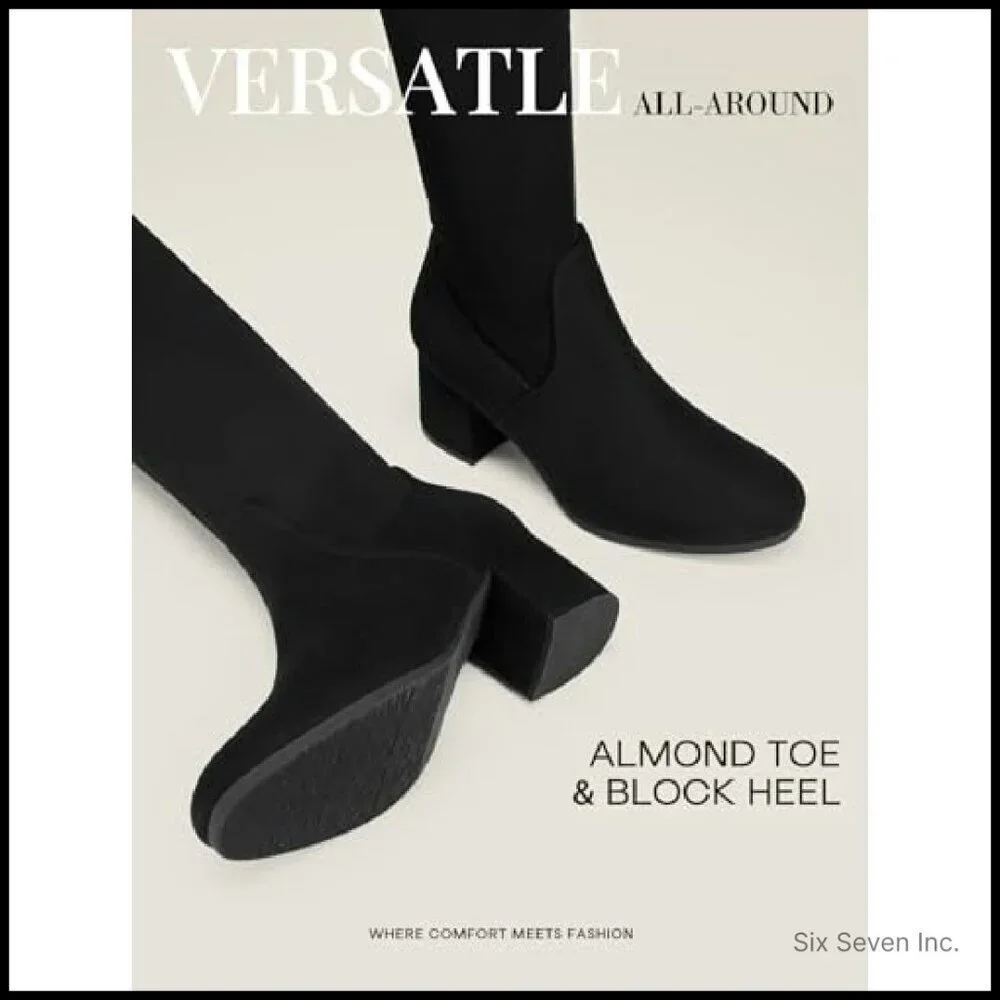 Chunky Heel Over The Knee Boots Stretch Sexy Fall Y2K Retro Elegant